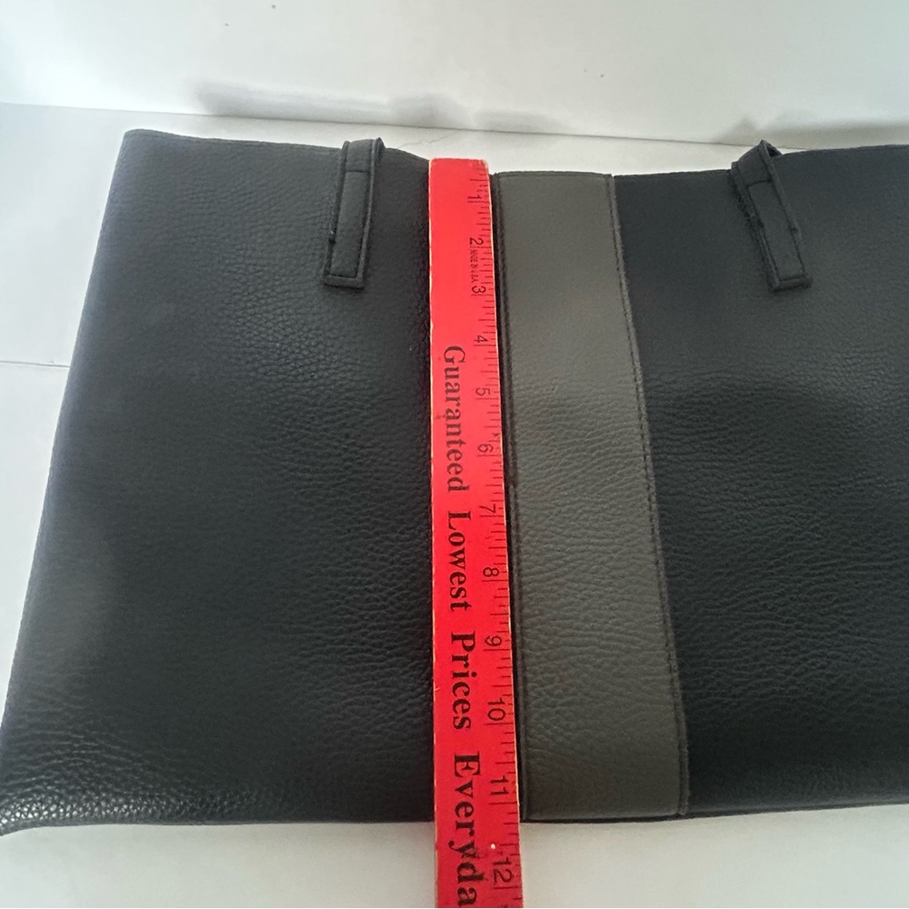 Vince Camuto Black Pebbled Soft Leather Gray Stripe Tote Laptop Bag - Picture 8 of 8